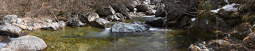 Panorama photo Water basin in a mountain stream
