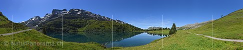 Large panorama picture Green mountain landscape at Engstlensee.
