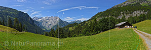 Panoramaic photo Mountain landscape with alpine hut in Haslital