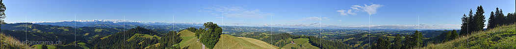 Panorama photo Emmental hilly landscape and Bernese Alps