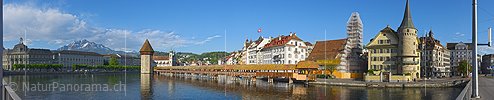 Gigapixel panorama picture Lucerne, Pilatus, Chapel Bridge and Water Tower