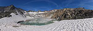 Large panorama photo Gröebseewli, Gröeben glacier and surrounding mountains