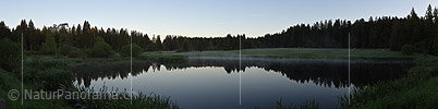 Panorama photo Fine morning fog over moor lake (reflection)