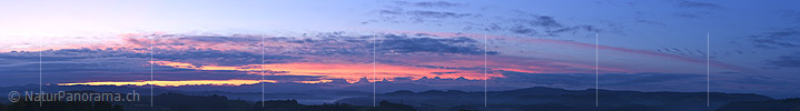 Panorama photo Glowing sky over the Bernese Alps