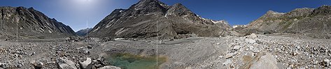 360° Panoramafoto Ursprung der Aare am Unteraargletscher (Stand 6.2022)