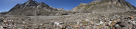 Panoramafoto Ursprung der Aare am Unteraargletscher (Stand 6.2022)